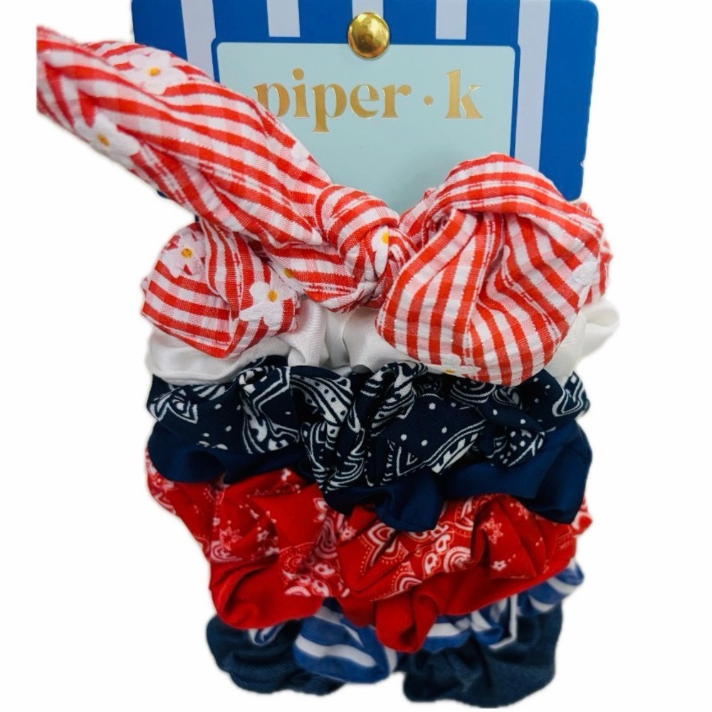 NWT ⚜️💙♥️⚜️ Piper K Patriotic Scrunchies Hair Ties Set of 8
